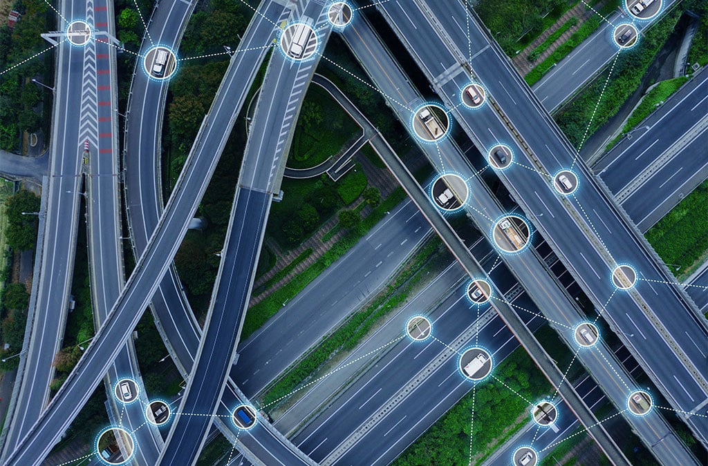 Drone view of highway interchange
