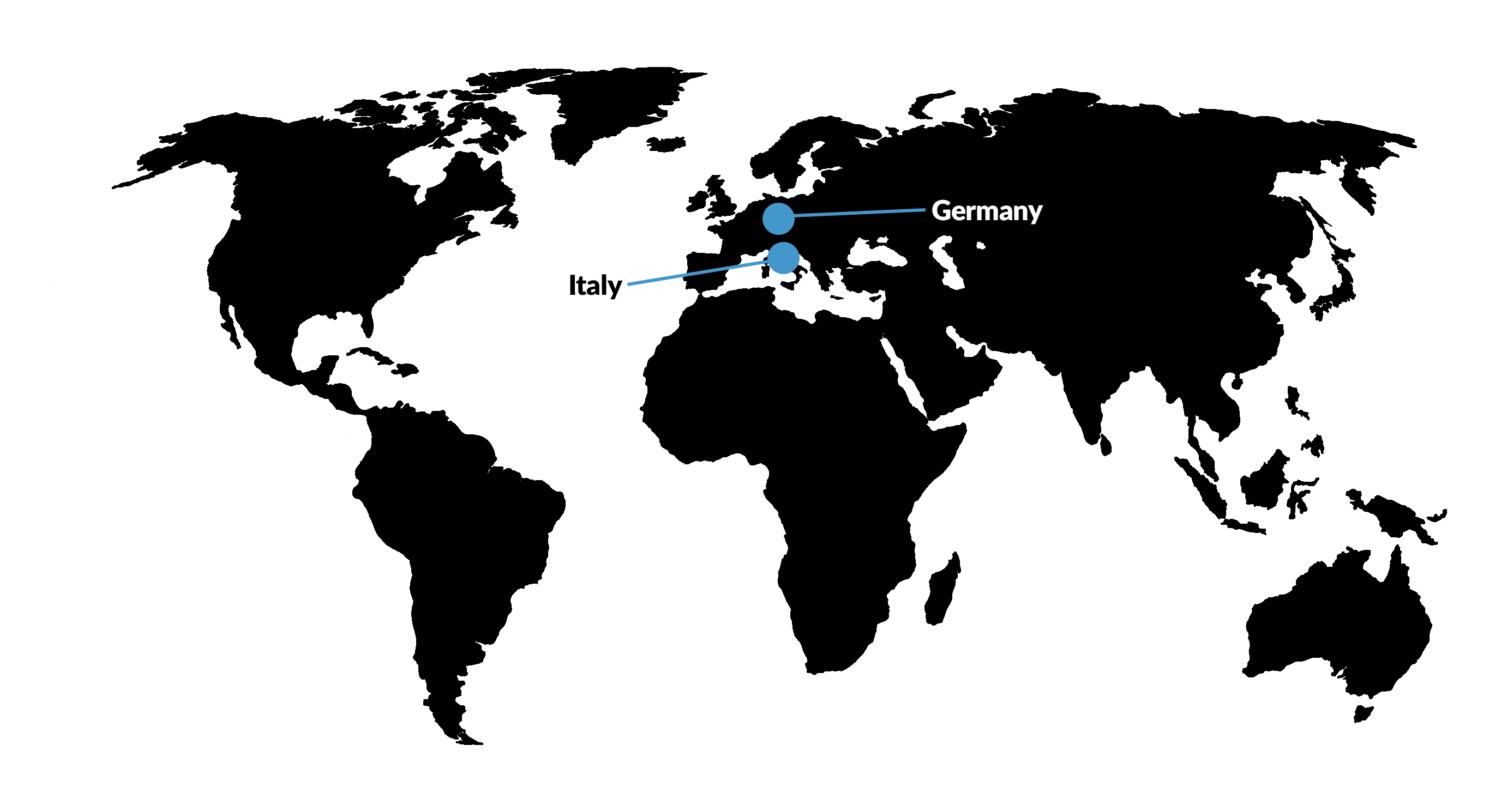 Map of the US displaying Germany and Italy locations