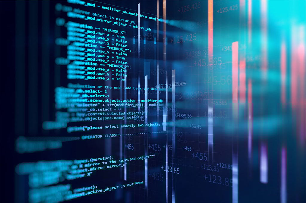 Abstract view of computer screen containing code